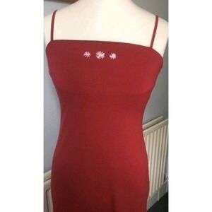 Y2K Hollister Terracotta Red Embroidered Knit Cami Mini Dress Size L Cottagecore